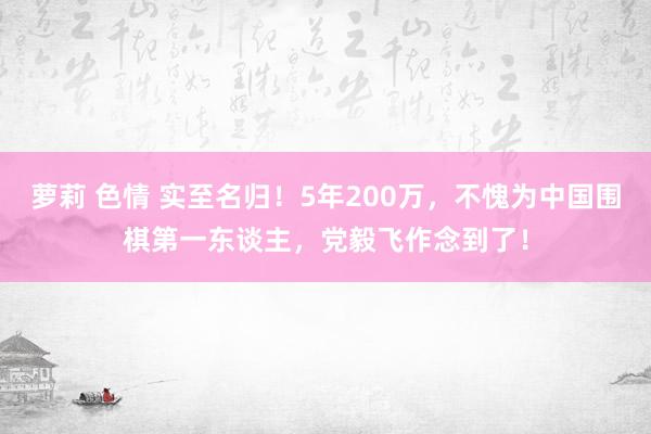 萝莉 色情 实至名归！5年200万，不愧为中国围棋第一东谈主，党毅飞作念到了！