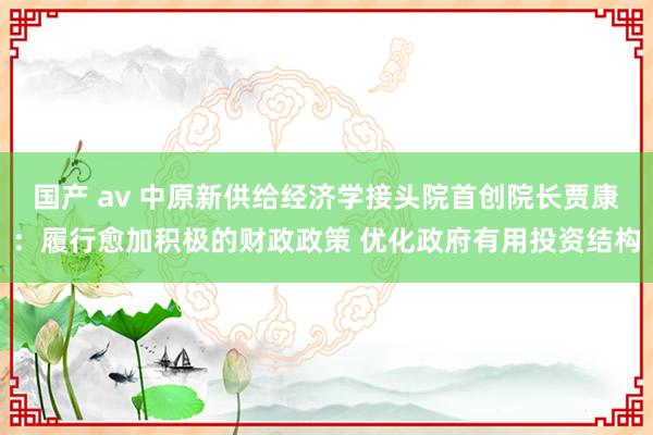 国产 av 中原新供给经济学接头院首创院长贾康：履行愈加积极的财政政策 优化政府有用投资结构