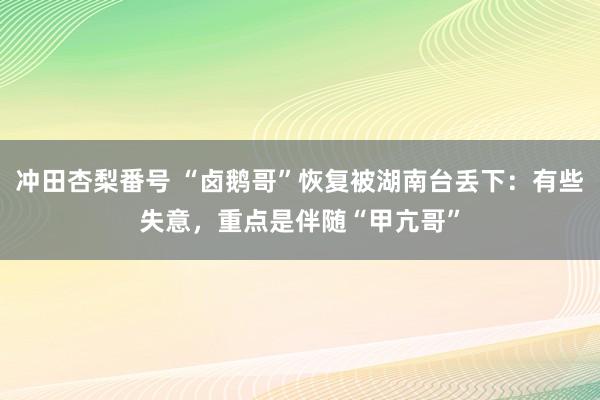冲田杏梨番号 “卤鹅哥”恢复被湖南台丢下：有些失意，重点是伴随“甲亢哥”