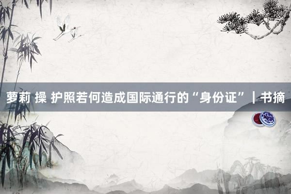 萝莉 操 护照若何造成国际通行的“身份证”｜书摘